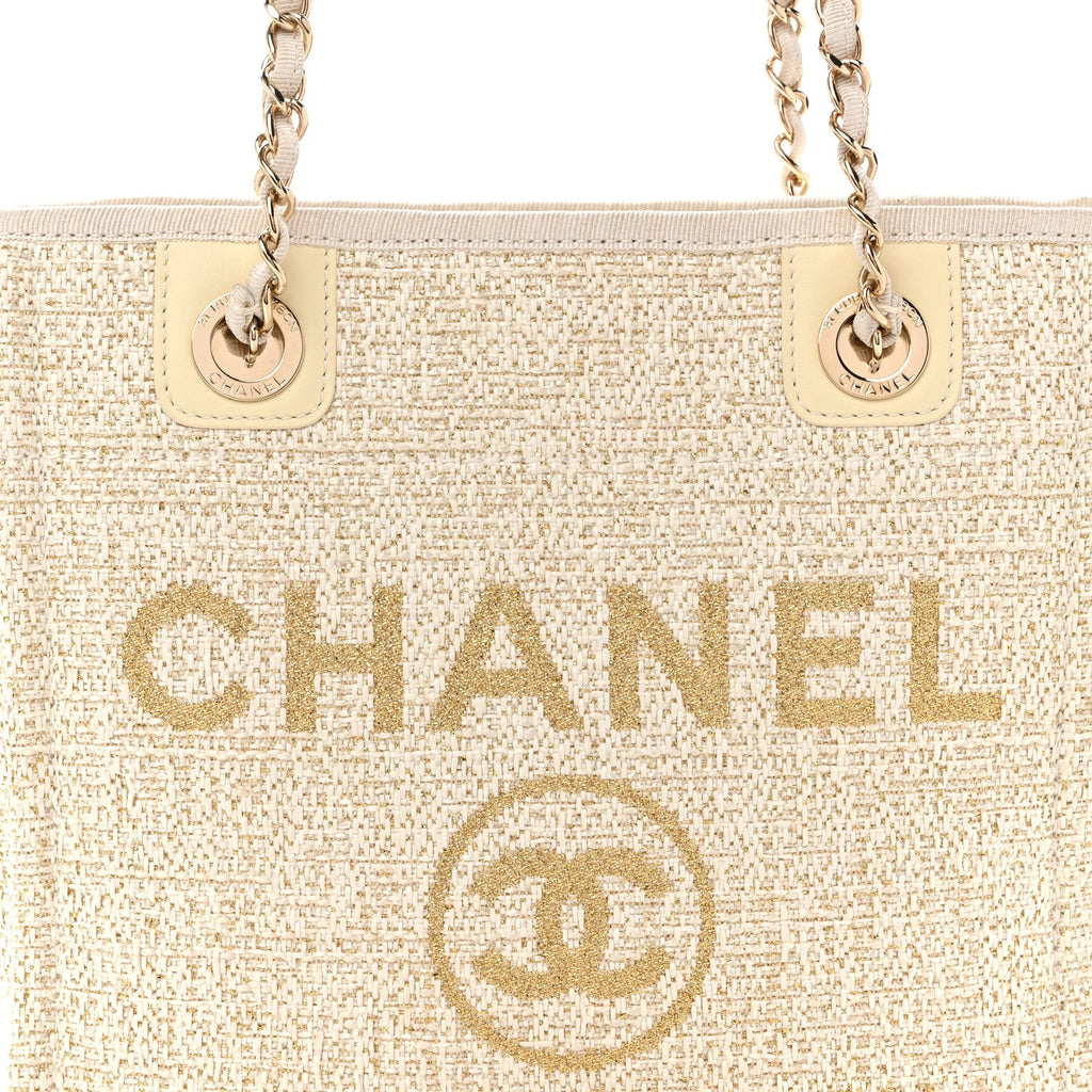 Chanel Lurex Boucle Mini Deauville Tote White