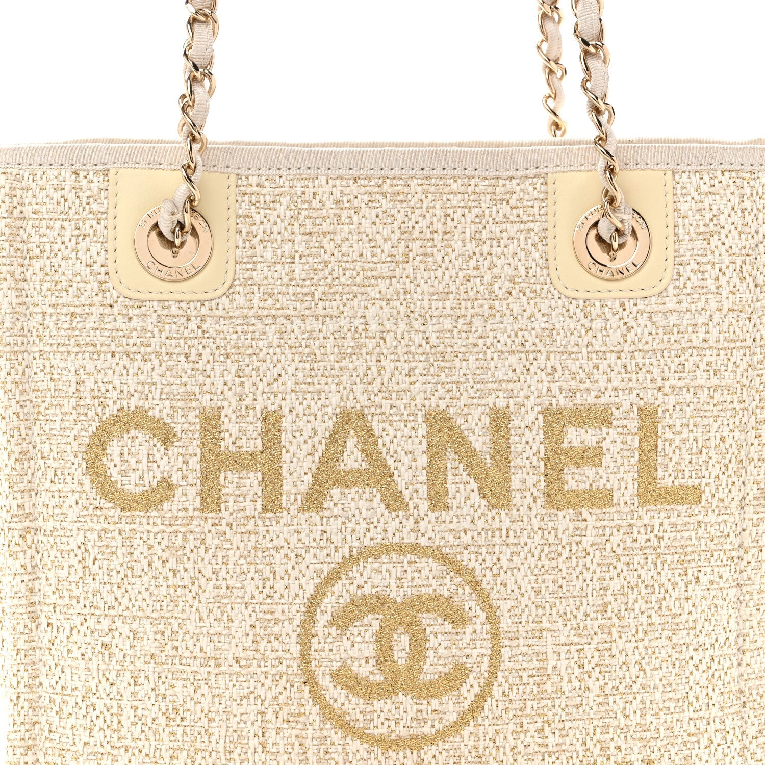 Chanel Lurex Boucle Mini Deauville Tote White