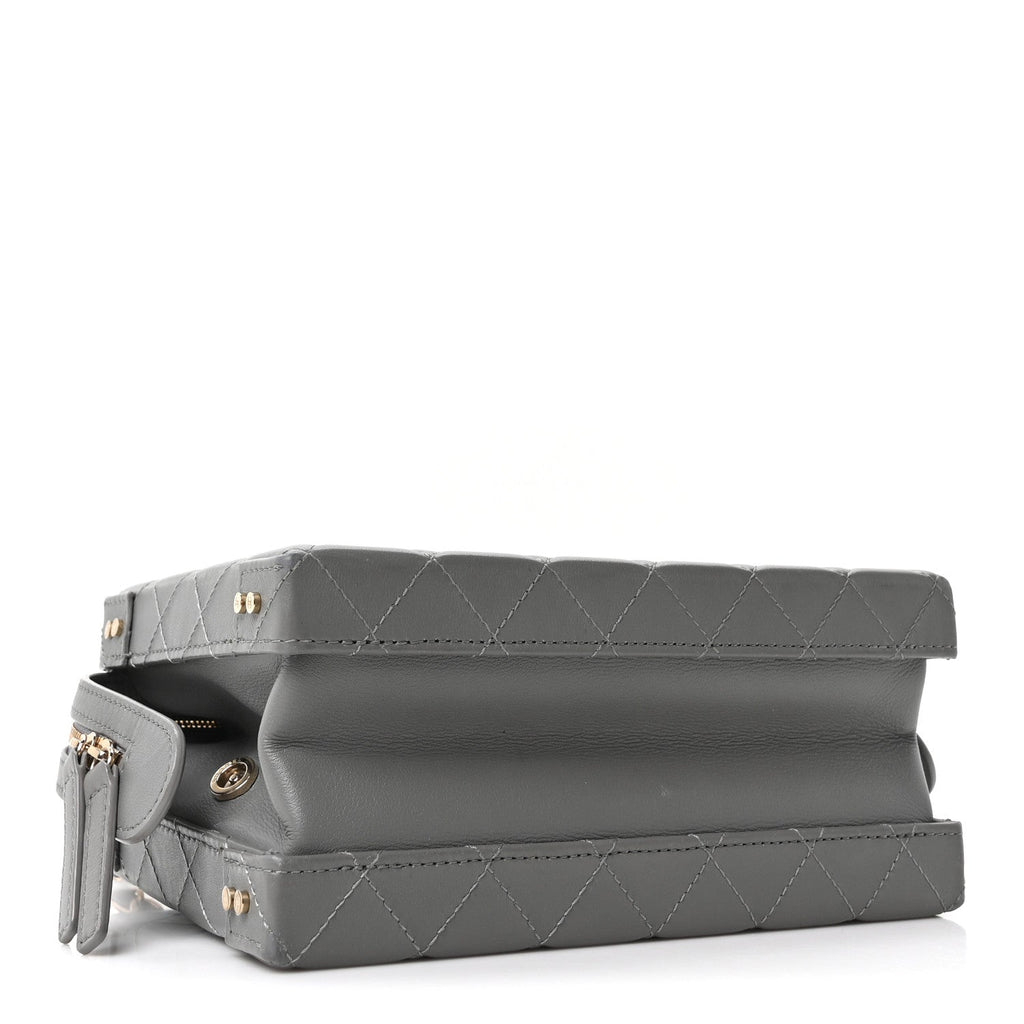 Calfskin Quilted Studded Square Vanity Case Grey