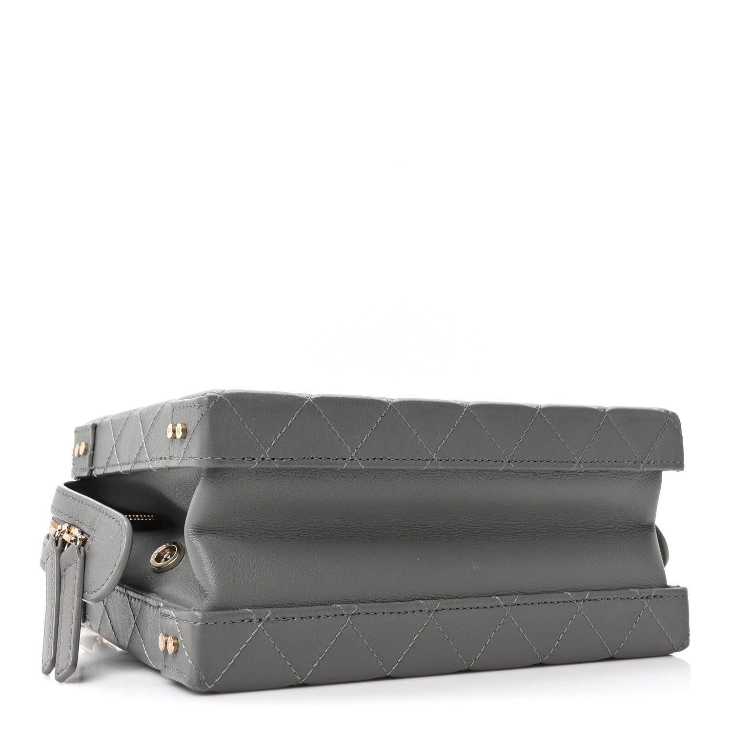 Calfskin Quilted Studded Square Vanity Case Grey