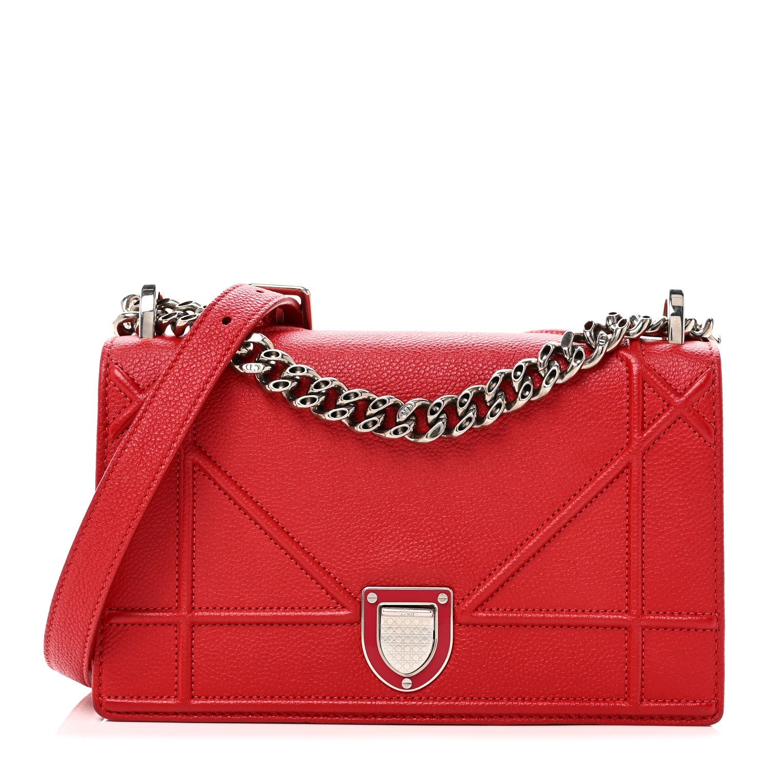 Christian Dior Grained Calfskin Small Diorama Flap Bag Red