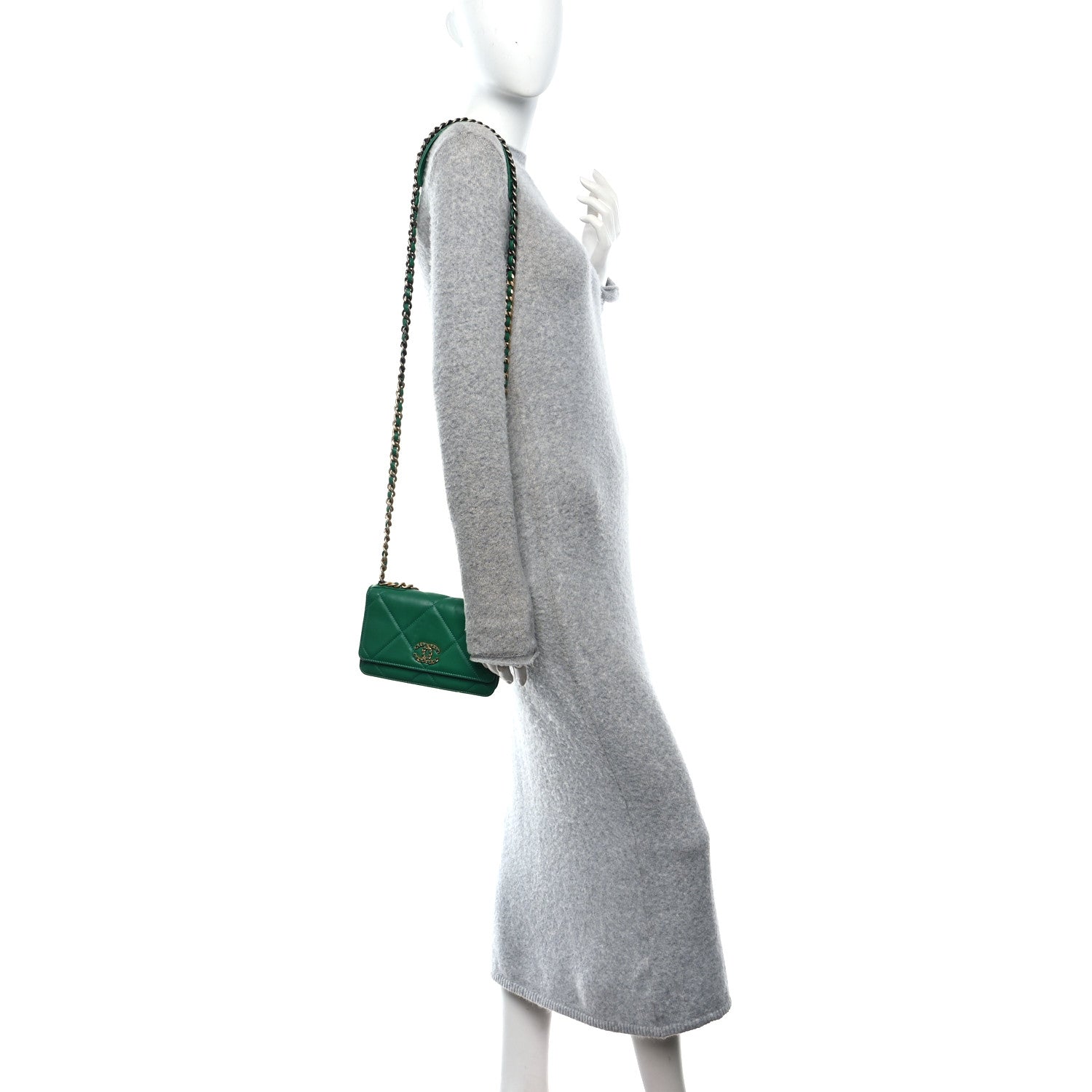 Chanel Lambskin Quilted Chanel 19 Wallet On Chain WOC Green