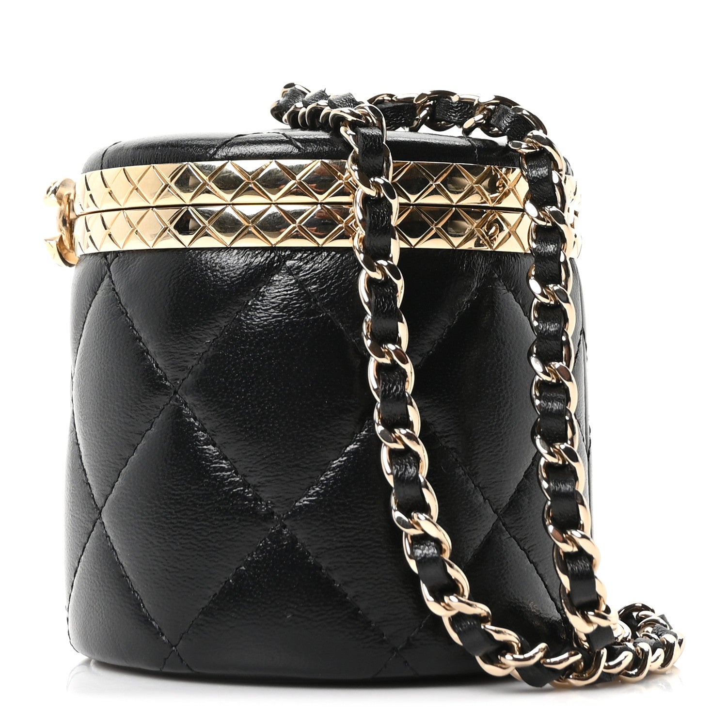 Chanel Metal Lambskin Quilted Mini Lock Frame Vanity Clutch Black
