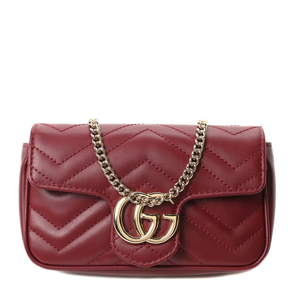 Gucci Calfskin Matelasse Super Mini GG Marmont Shoulder Bag Rosso Ancora