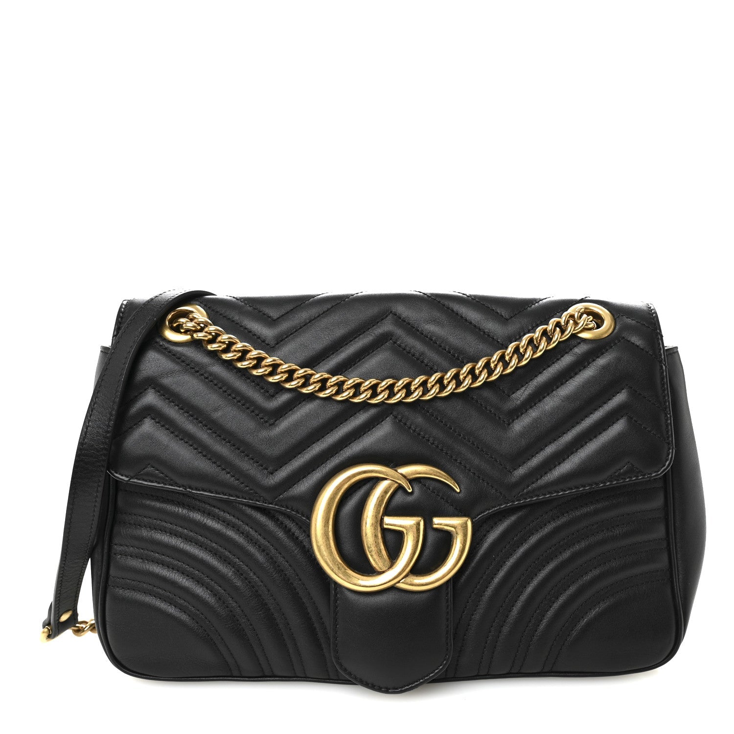 Gucci Calfskin Matelasse Medium GG Marmont Shoulder Bag Black