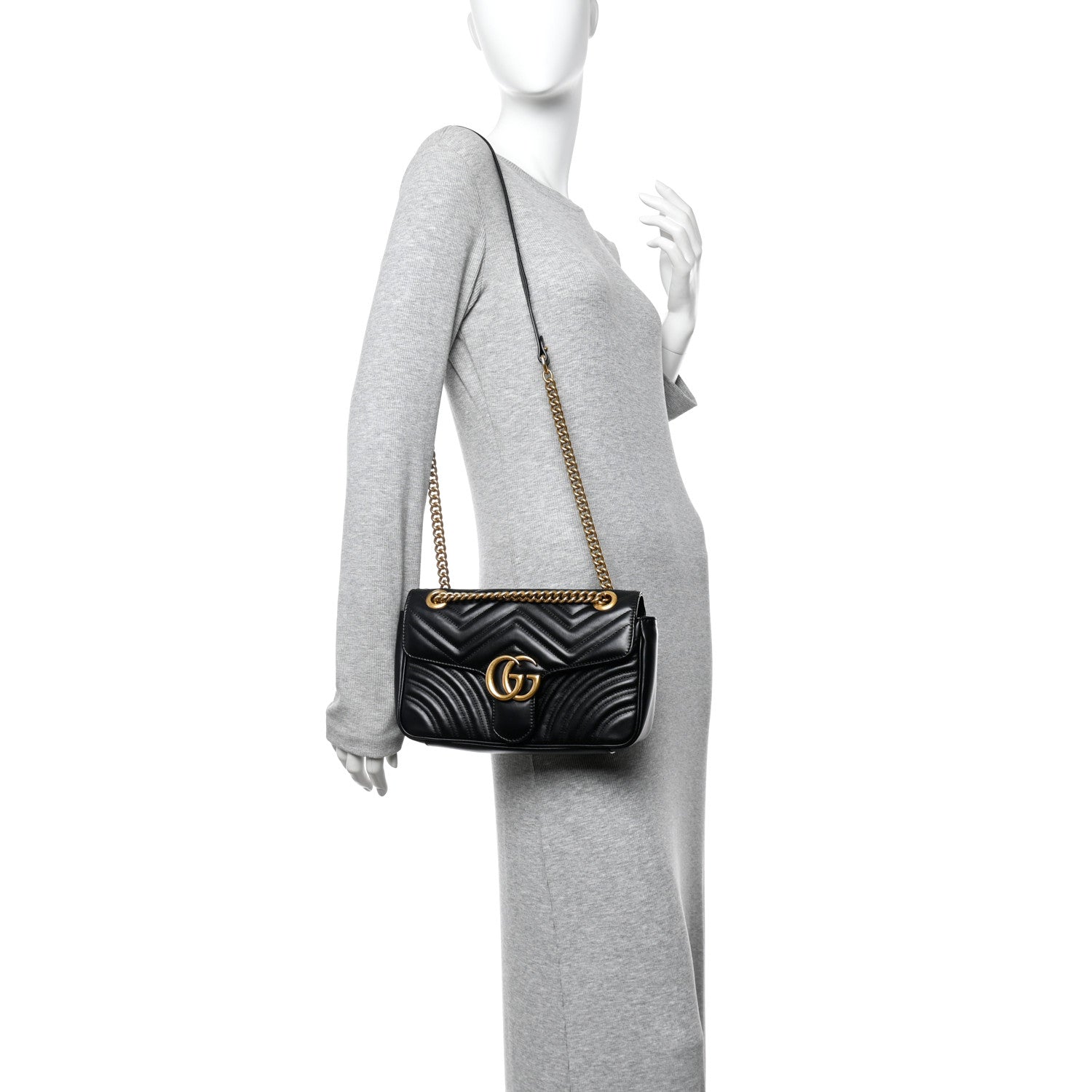 Gucci Calfskin Matelasse Small GG Marmont Shoulder Bag Black
