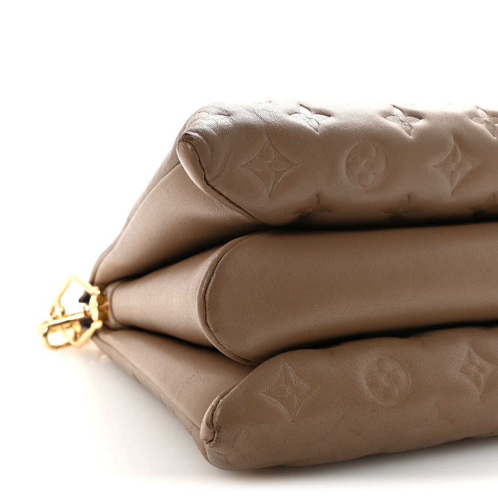 Louis Vuitton Lambskin Embossed Monogram Coussin MM  Taupe