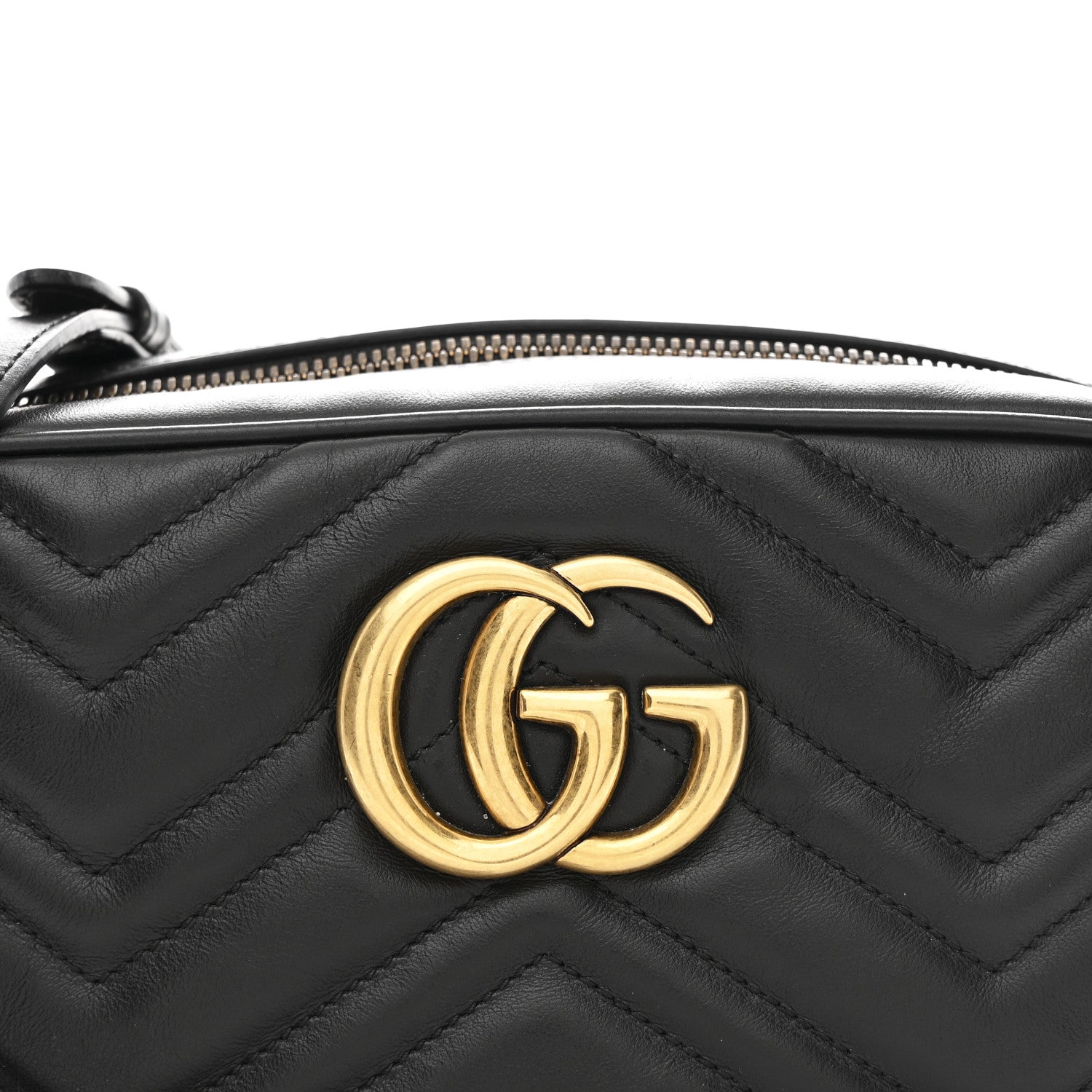 Gucci Calfskin Matelasse Small GG Marmont Chain Shoulder Bag Black