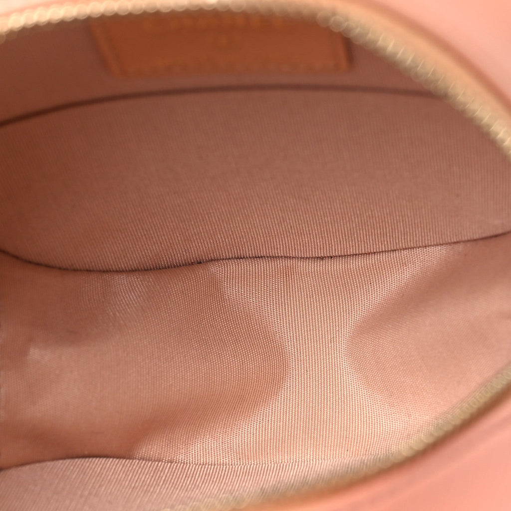 Chanel Calfskin Quilted Pearl Round Clutch With Chain Pink
