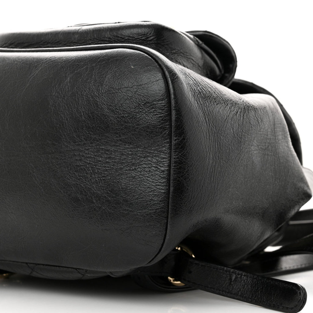 Chanel Glazed Aged Calfskin Quilted Small Duma Drawstring Backpack Black