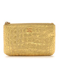 Metallic Calfskin Crocodile Embossed Cocodile Small Cosmetic Case Gold