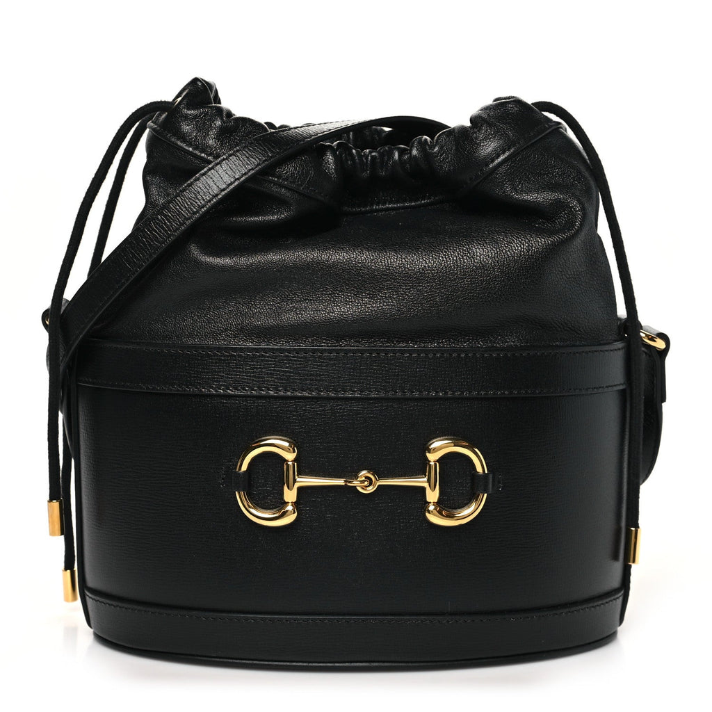 Gucci Azalea Sakai Calfskin Horsebit 1955 Drawstring Bucket Bag Black
