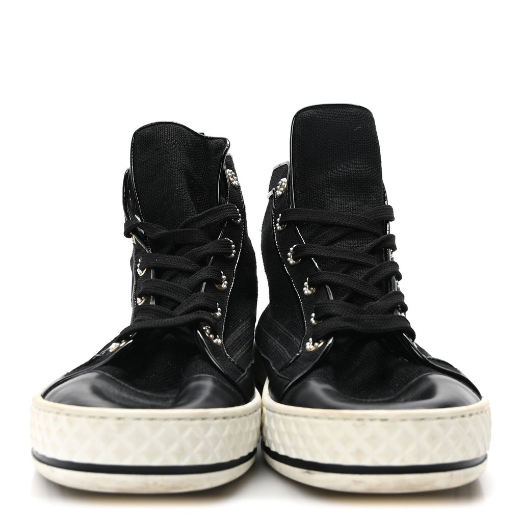 Fabric Lambskin Lace Up Cap Toe Sneakers 39.5 Black