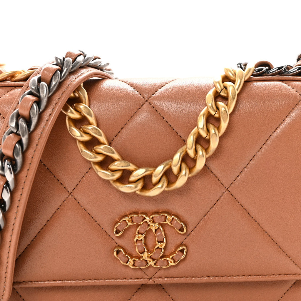 Chanel Lambskin Quilted Chanel 19 Wallet On Chain WOC Brown