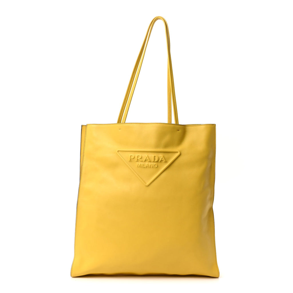 Prada Soft Calfskin Triangle Logo Embossed Tote Sole