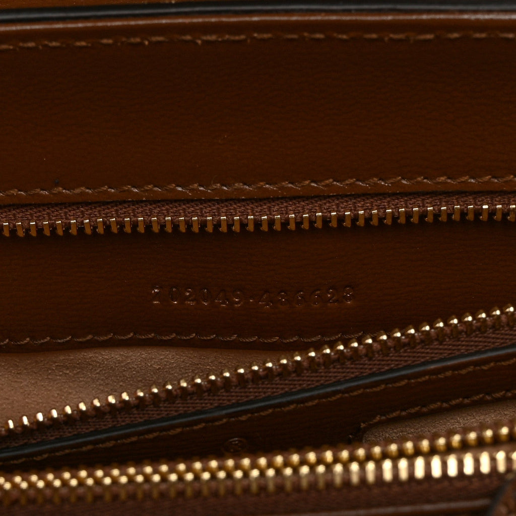 Gucci GG Supreme Monogram Calfskin Medium Horsebit 1955 Top Handle Bag Beige Ebony Brown Sugar