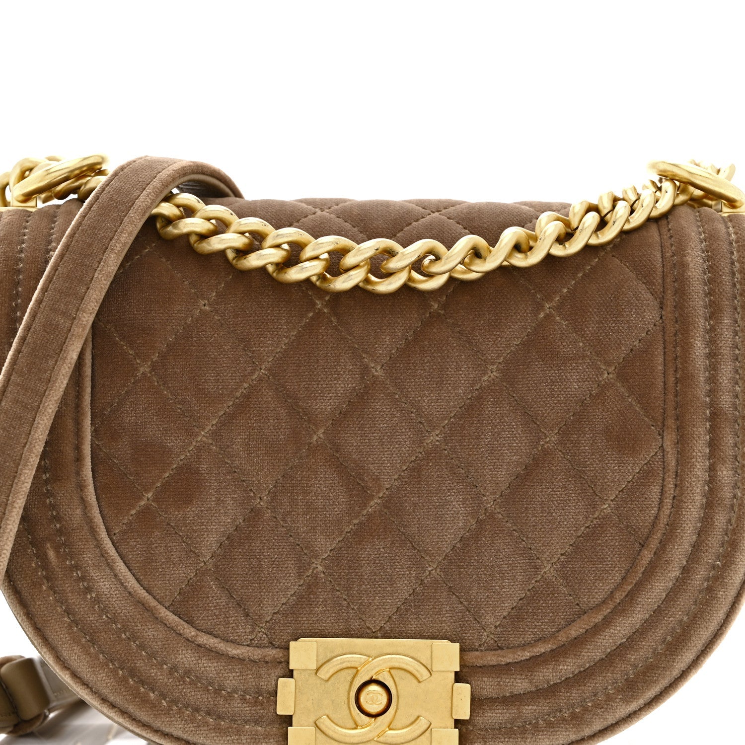 Chanel Velvet Quilted Small Boy Messenger Bag Beige