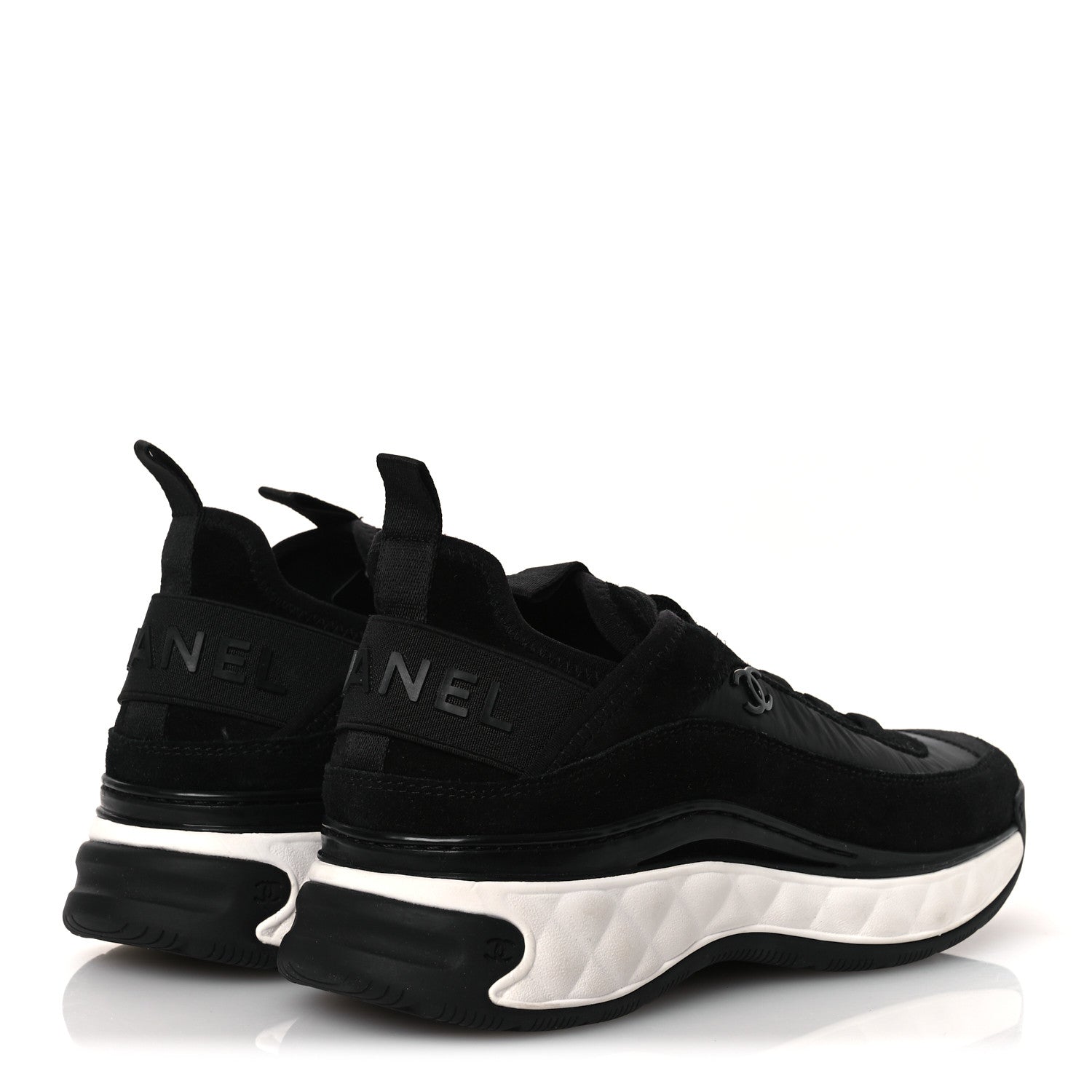 Chanel Velvet Calfskin Mixed Fibers CC Sneakers 37 Black