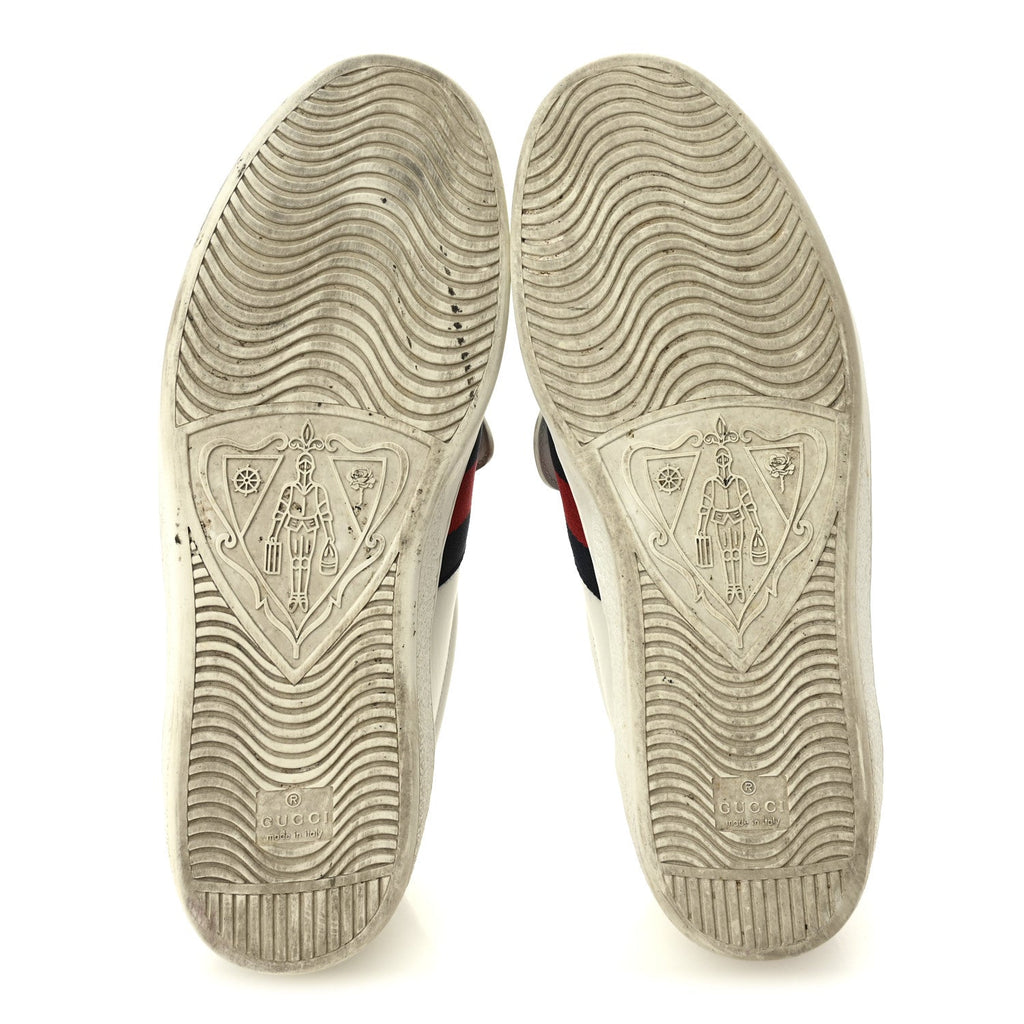 Gucci Calfskin Ayers Web Blind for Love Embroidered Mens Ace Sneakers 10 White