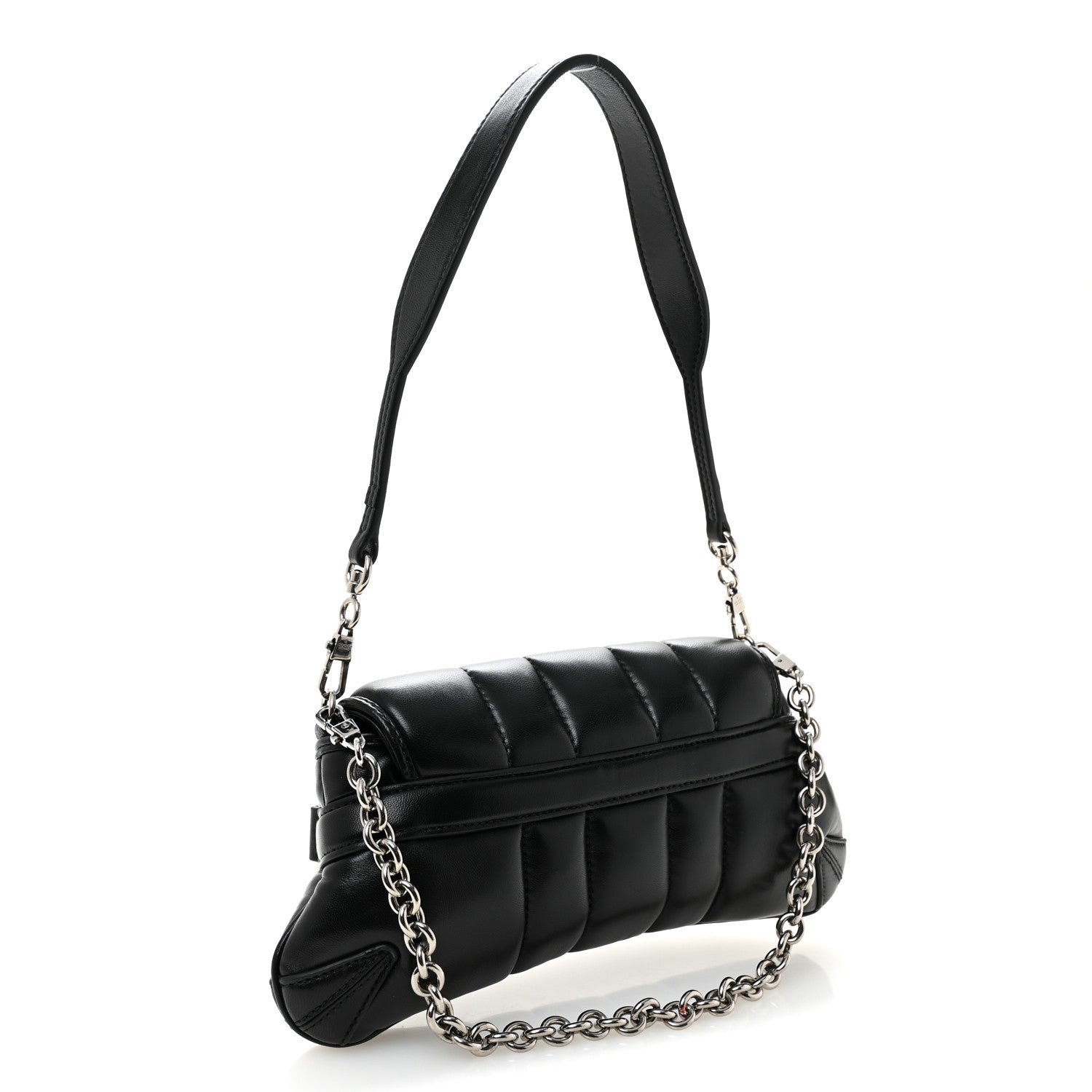 Gucci Nappa Vertical Matelasse Small Maxi Horsebit Chain Shoulder Bag Black
