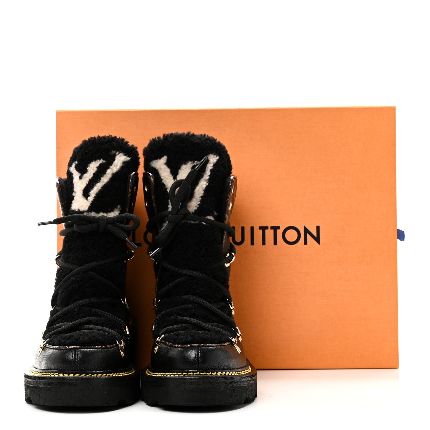 Louis Vuitton Grained Calfskin Shearling LV Beaubourg Ankle Boots 37.5 Black