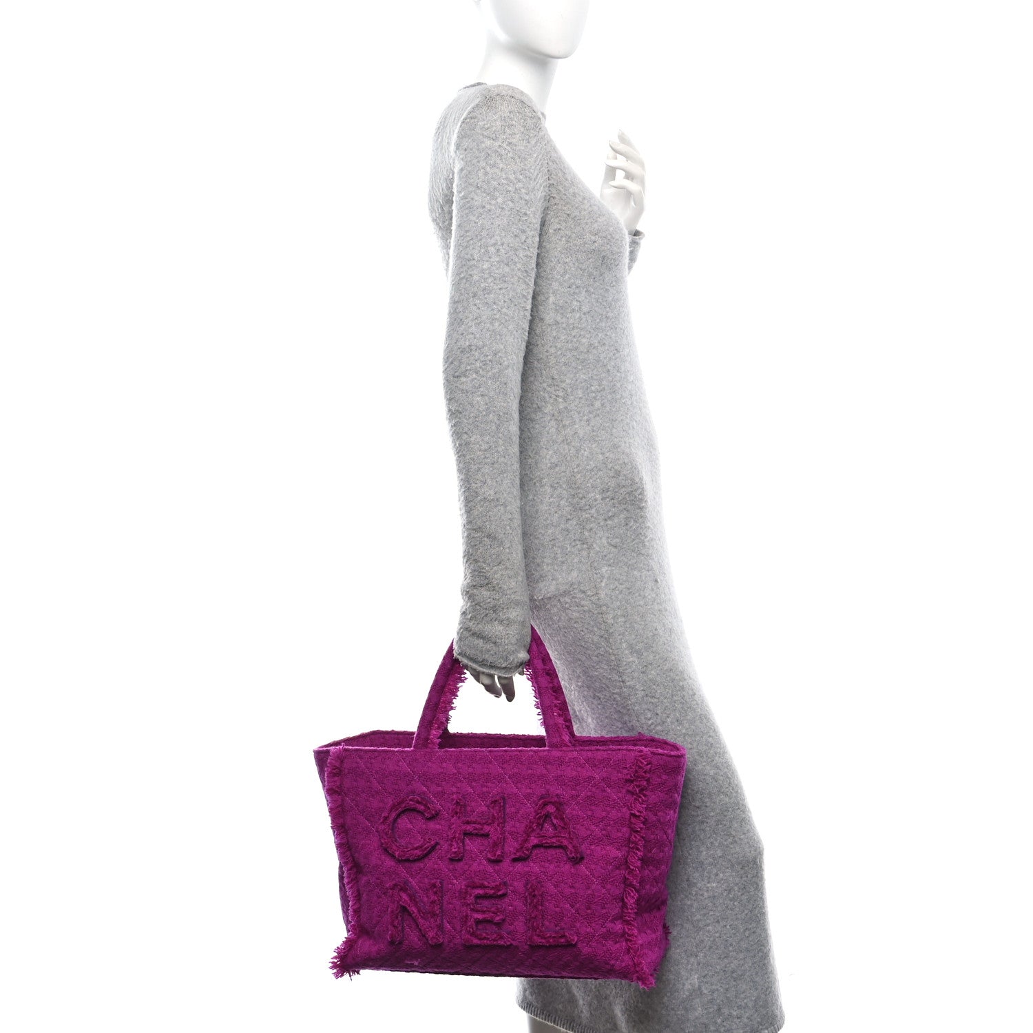 Chanel Wool Tweed Large Zipped Shopping Tote Magenta