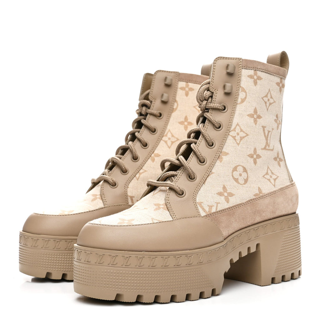 Louis Vuitton Suede Calfskin Laureate Platform Desert Boots 37 Beige