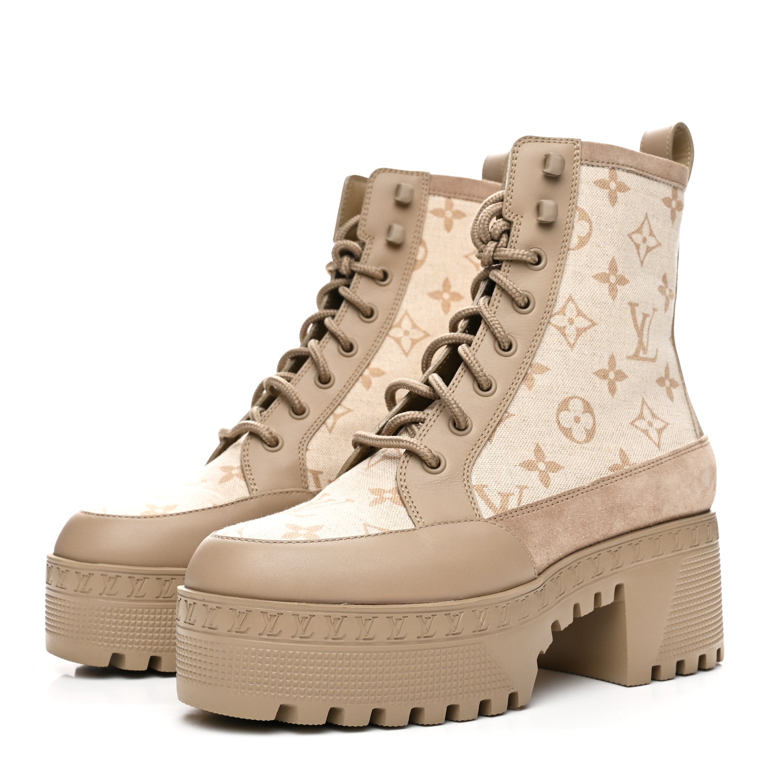 Louis Vuitton Suede Calfskin Laureate Platform Desert Boots 37 Beige
