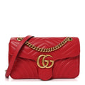 Gucci Calfskin Matelasse Small GG Marmont Shoulder Bag Hibiscus Red