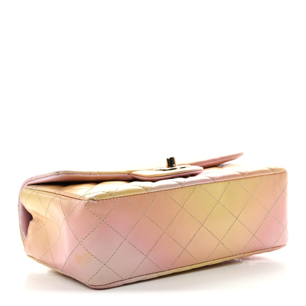 Chanel Lambskin Quilted Tie Dye Ombre Mini Rectangular Flap Yellow Multicolor