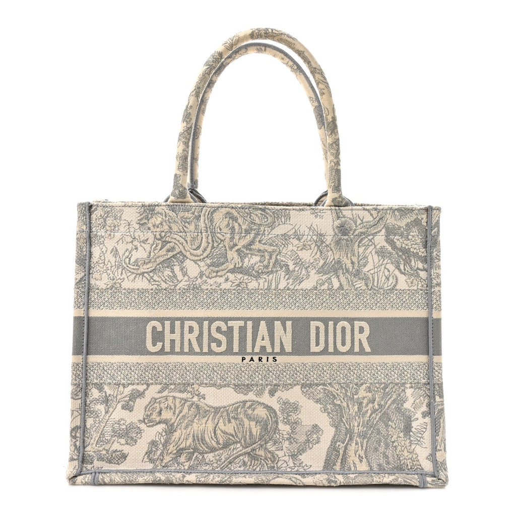 Christian Dior Canvas Embroidered Medium Dioriviera Toile De Jouy Book Tote Gray
