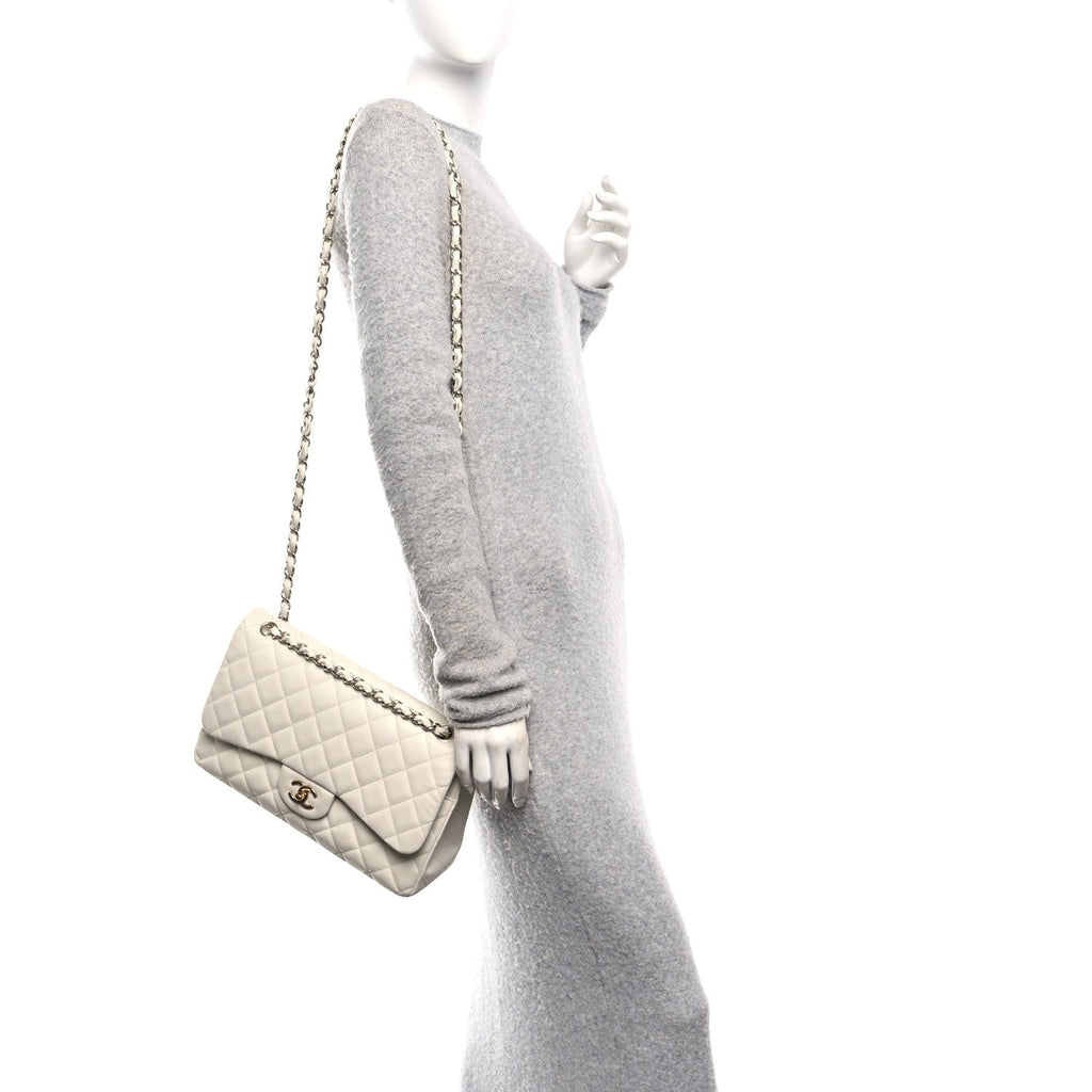 Chanel Caviar Quilted Jumbo Double Flap White