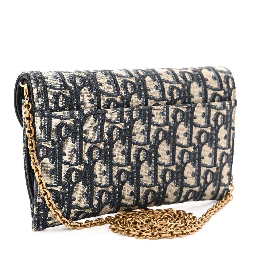 Christian Dior Oblique Saddle Chain Long Wallet Blue