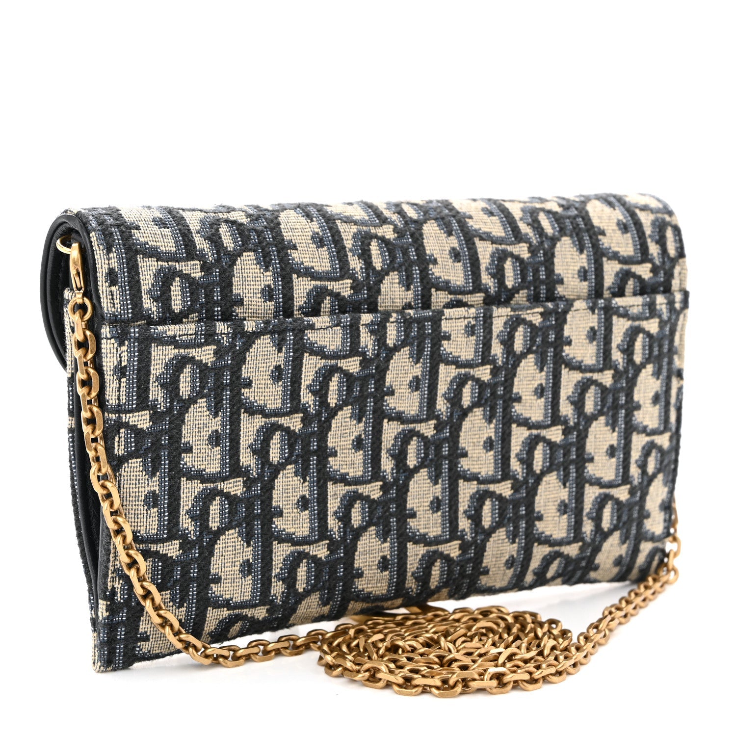 Christian Dior Oblique Saddle Chain Long Wallet Blue