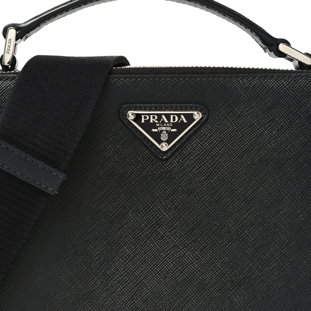 Prada Saffiano Travel Medium Brique Crossbody Bag Black