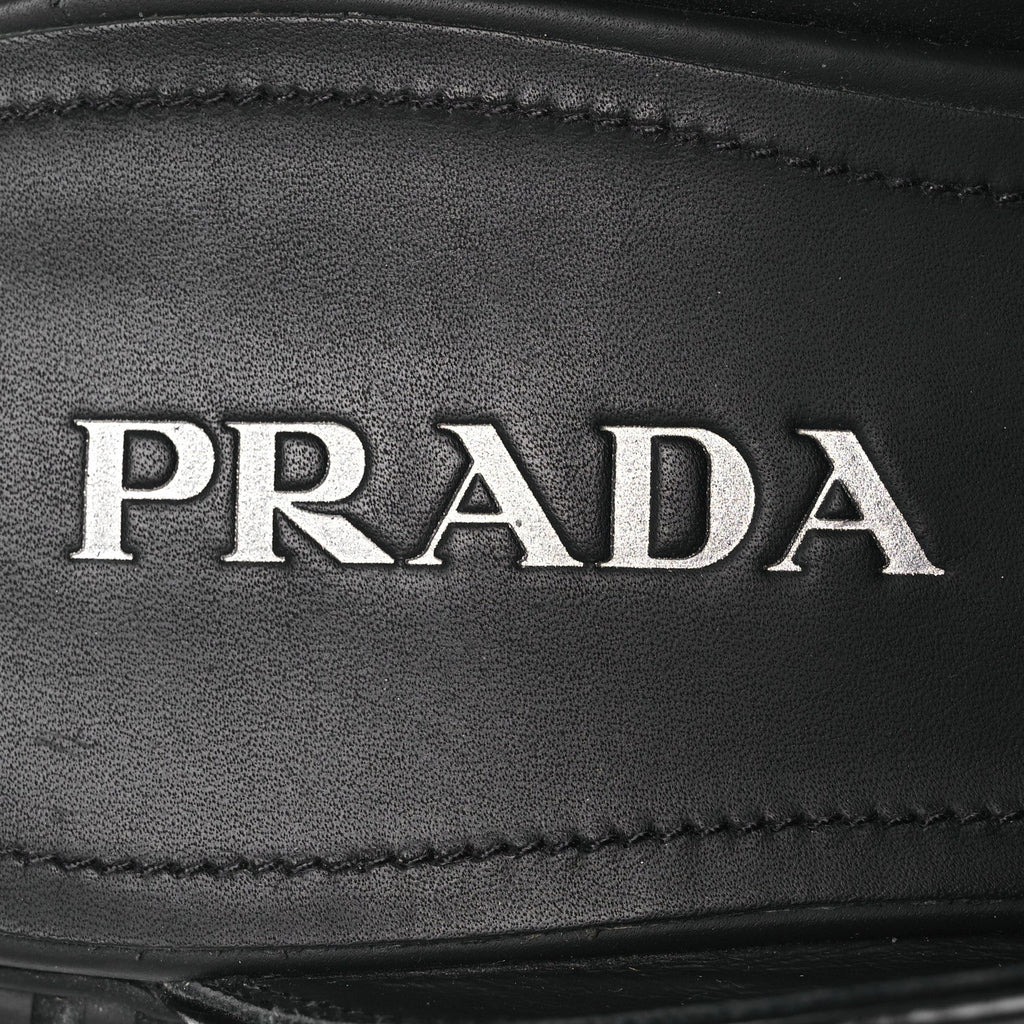 Prada Spazzolato Triangle 40mm Loafer Mules 37 Black