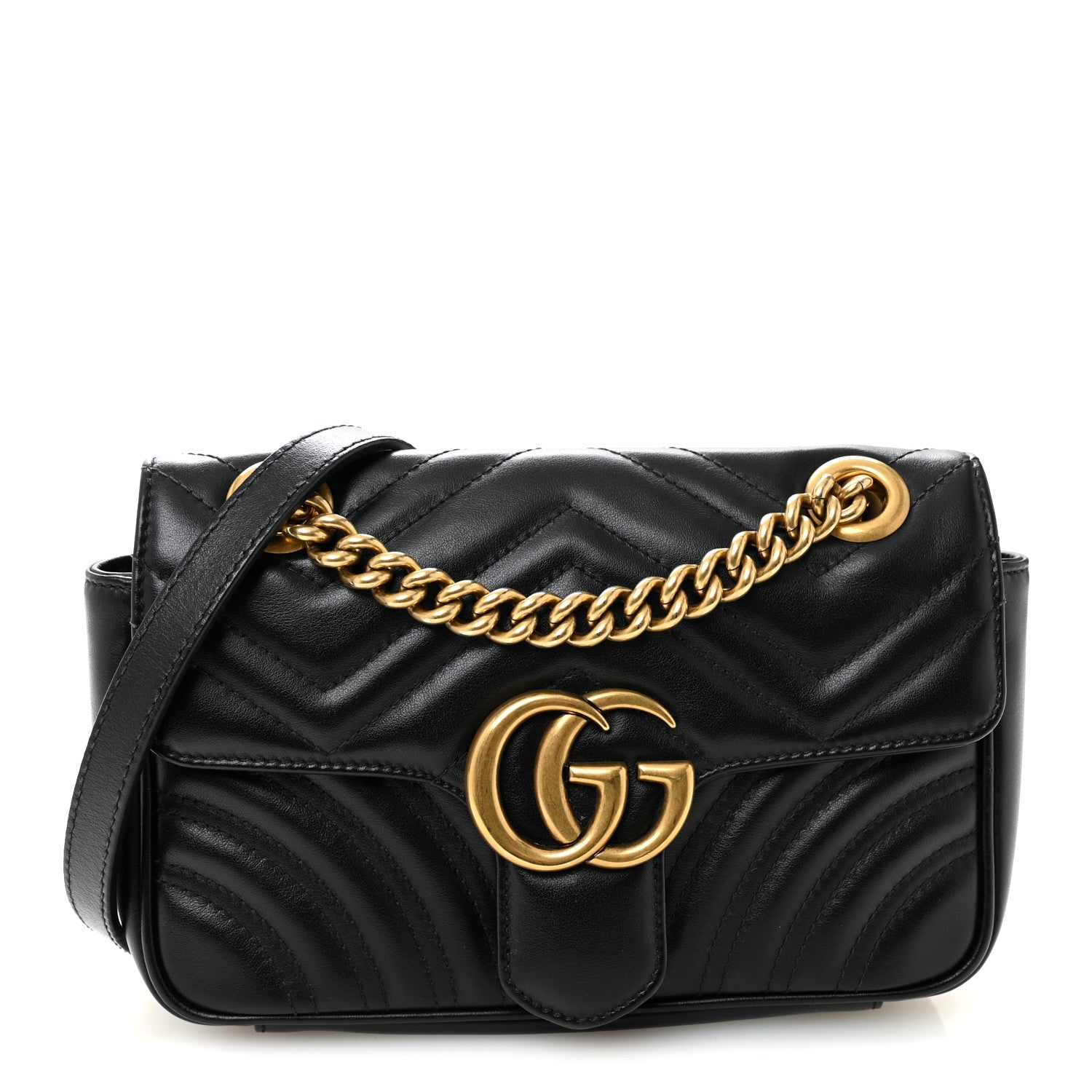Gucci Calfskin Matelasse Small GG Marmont Shoulder Bag Black