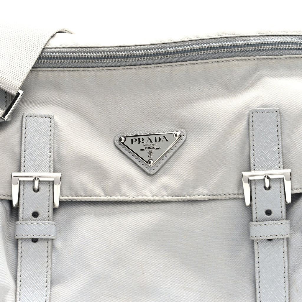 Prada Re-Nylon Vela Saffiano Pocket Double Buckle Messenger Shoulder Bag Fiordaliso