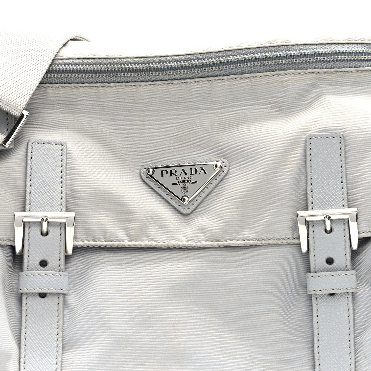 Prada Re-Nylon Vela Saffiano Pocket Double Buckle Messenger Shoulder Bag Fiordaliso