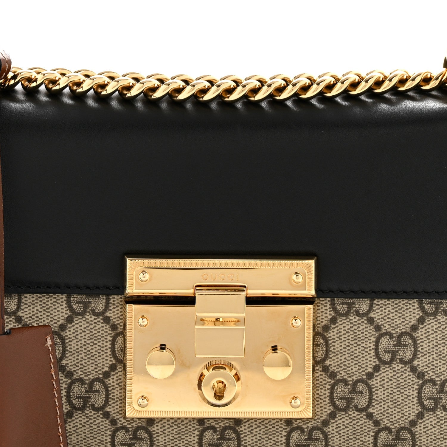 Gucci GG Supreme Monogram Calfskin Small Padlock Shoulder Bag Beige Black Cuir