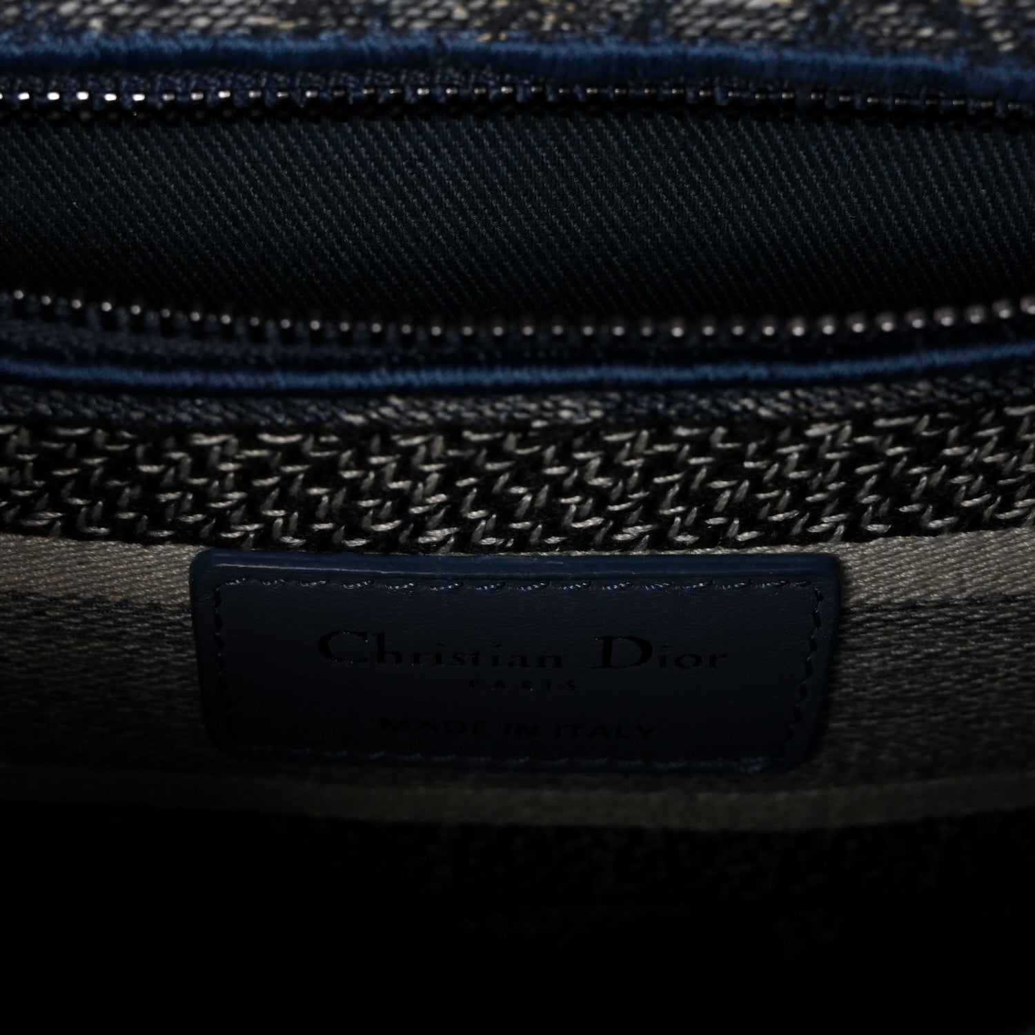 Christian Dior Canvas Embroidered Brocart Medium Lady D-Lite Blue