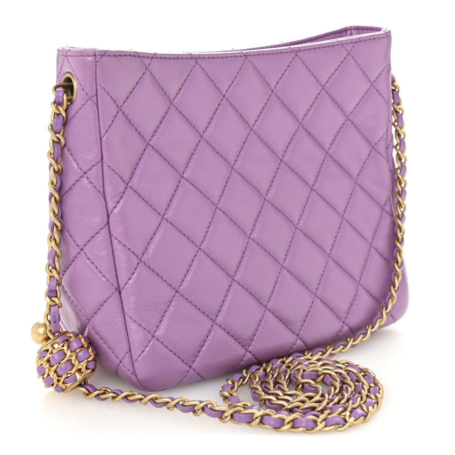 Chanel Lambskin Quilted Small Pearl Crush Hobo Purple