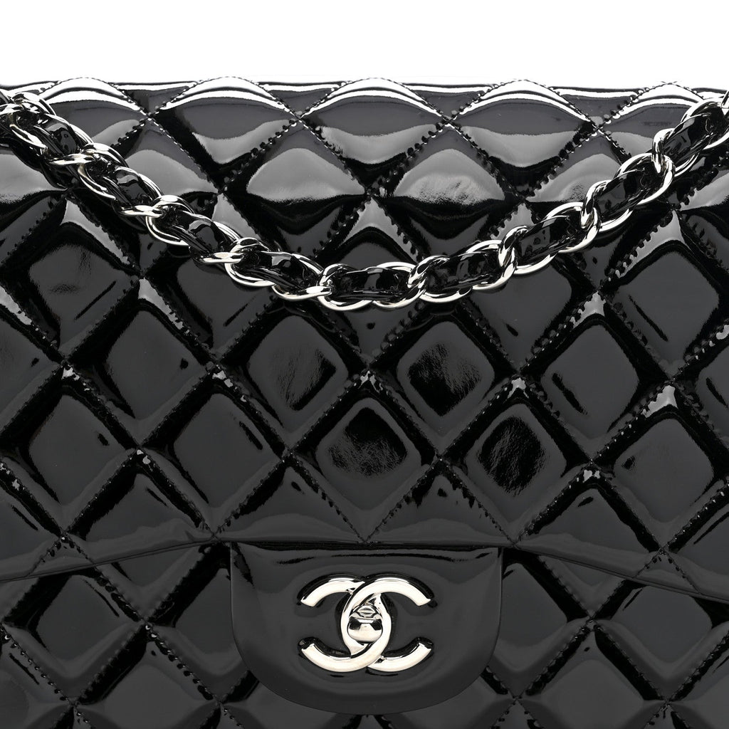 Chanel Patent Quilted Jumbo Double Flap Black