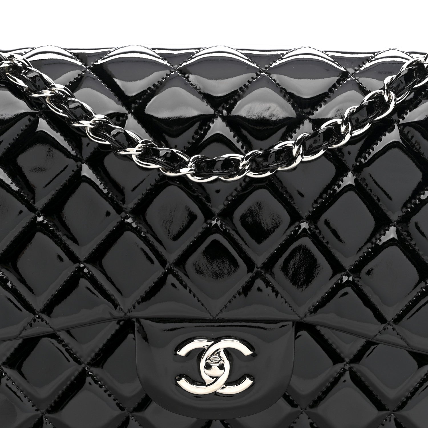 Chanel Patent Quilted Jumbo Double Flap Black