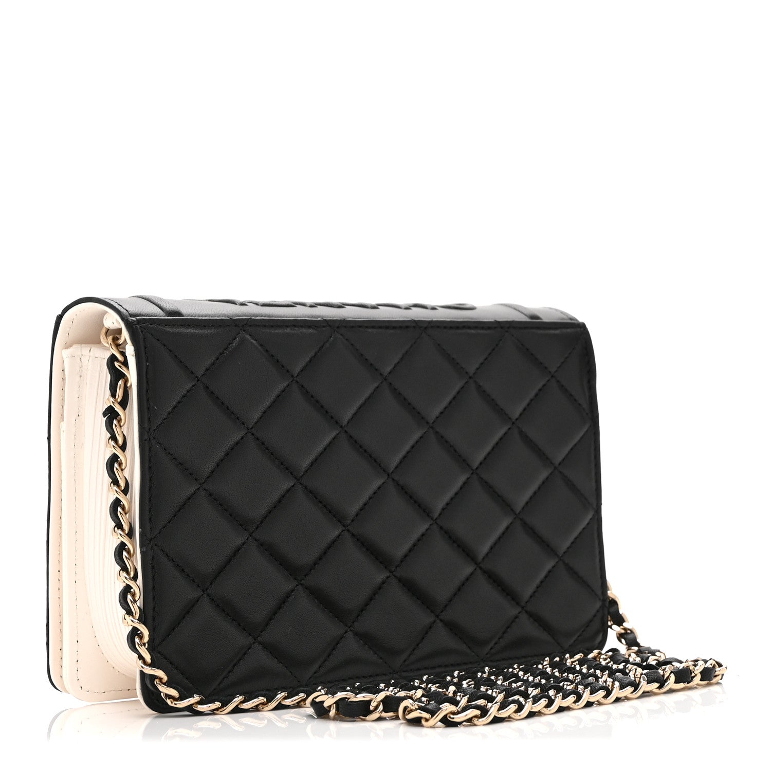 Chanel Lambskin Quilted Book Wallet On Chain WOC Black