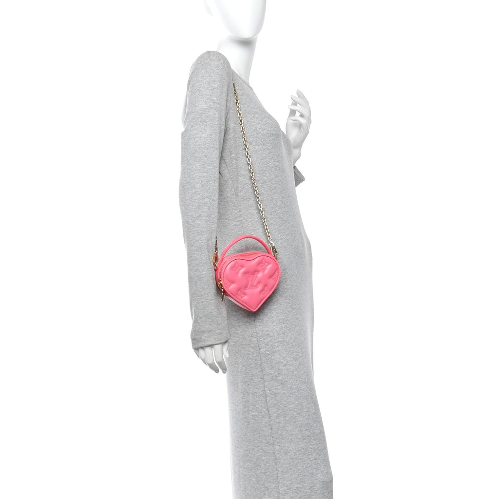 Louis Vuitton Calfskin Embroidered Monogram Pop My Heart Bag Pouch Dragon Fruit Pink