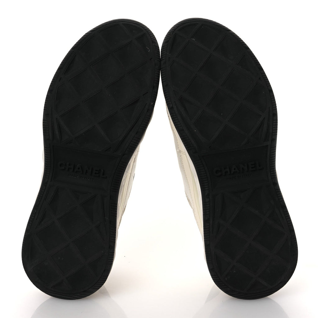 Chanel Velvet Calfskin Mixed Fibers CC Sneakers 36 Ivory Black