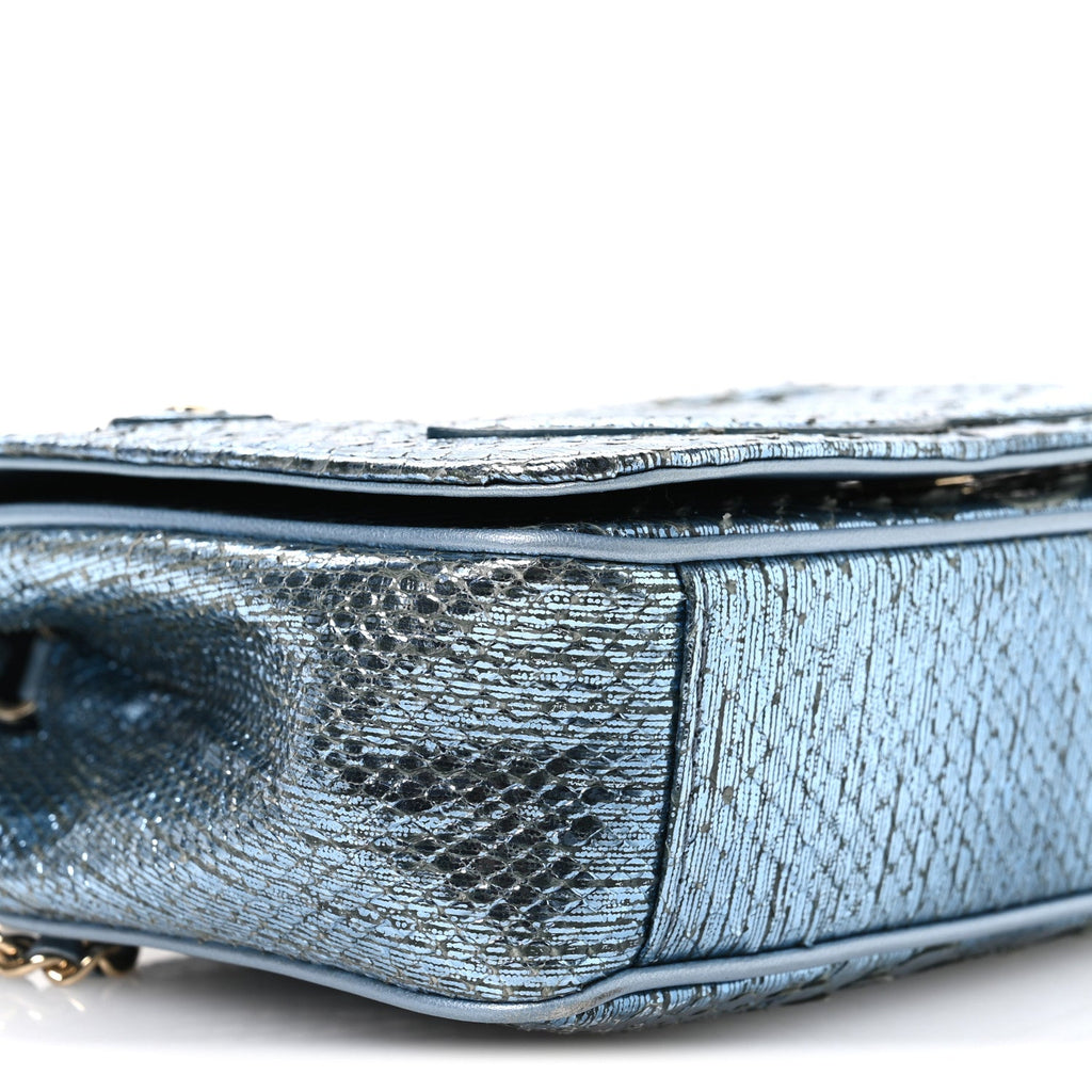 Chanel Metallic Snakeskin CC Flap Bag Blue