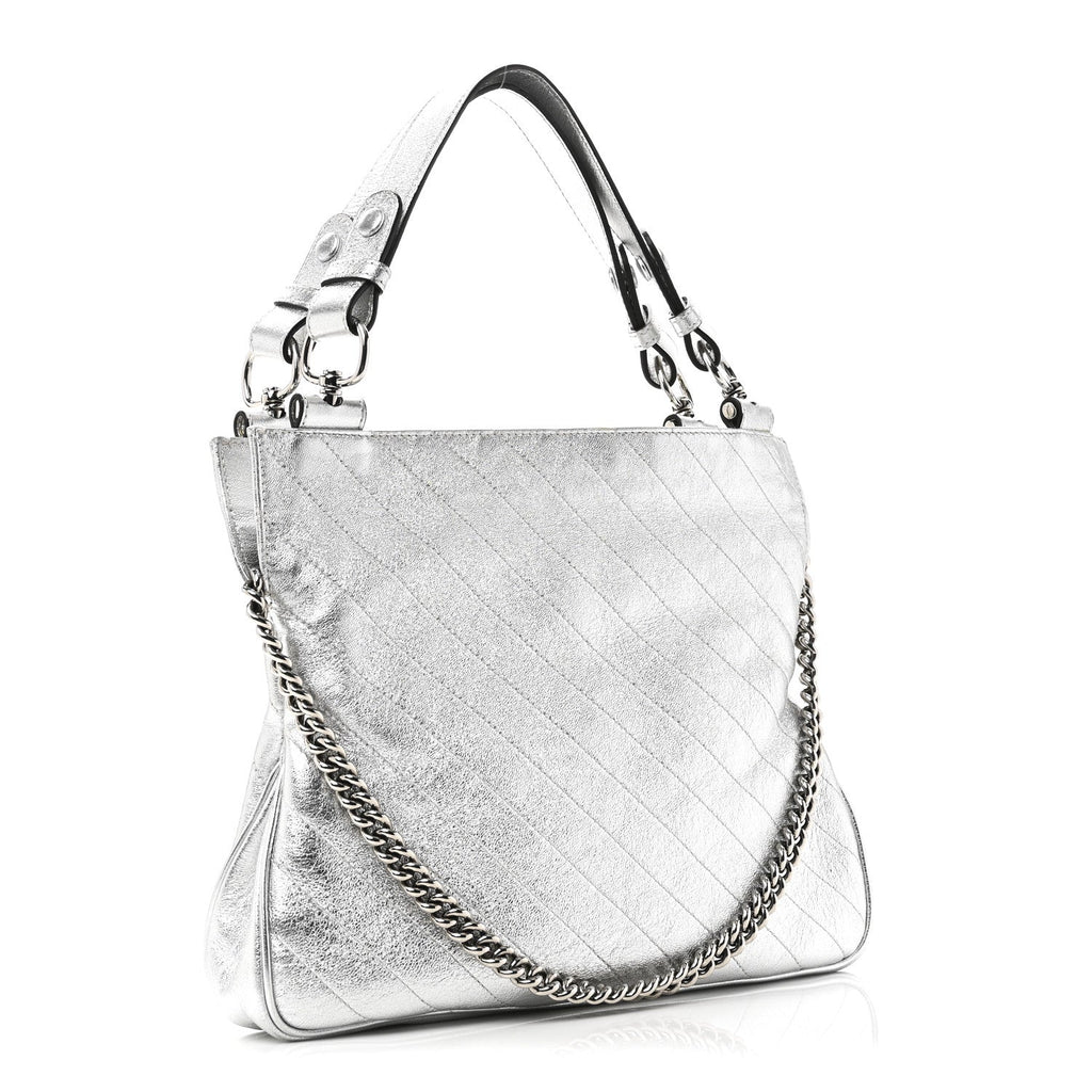 Gucci Sakai Be Green Calfskin Diagonal Stitched Small Blondie Tote Silver