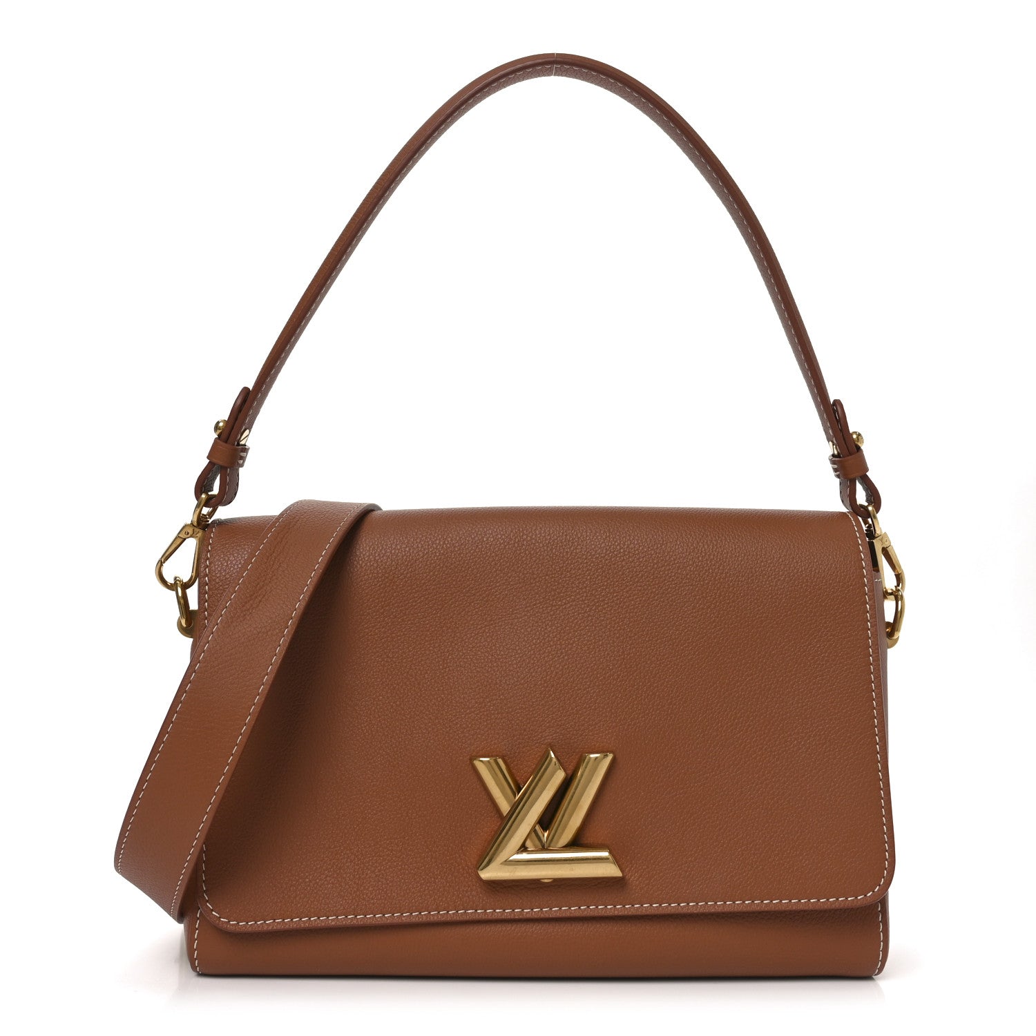 Louis Vuitton Calfskin Soft Twist Shoulder Bag Cognac